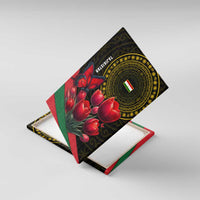 Tajikistan Canvas Wall Art Tulip with Red Floral Butterfly with Black Gold Folk Pattern