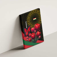 Tajikistan Canvas Wall Art Tulip with Red Floral Butterfly with Black Gold Folk Pattern