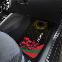 Tajikistan Car Mats Tulip with Red Floral Butterfly with Black Gold Folk Pattern