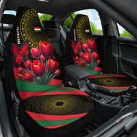 Tajikistan Car Seat Cover Tulip with Red Floral Butterfly with Black Gold Folk Pattern