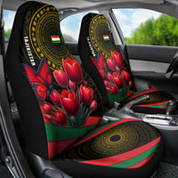 Tajikistan Car Seat Cover Tulip with Red Floral Butterfly with Black Gold Folk Pattern