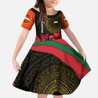 Tajikistan Family Matching Off Shoulder Maxi Dress and Hawaiian Shirt Tulip with Red Floral Butterfly with Black Gold Folk Pattern