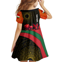 Tajikistan Family Matching Off Shoulder Maxi Dress and Hawaiian Shirt Tulip with Red Floral Butterfly with Black Gold Folk Pattern