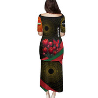 Tajikistan Family Matching Puletasi and Hawaiian Shirt Tulip with Red Floral Butterfly with Black Gold Folk Pattern