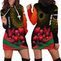 Tajikistan Hoodie Dress Tulip with Red Floral Butterfly with Black Gold Folk Pattern