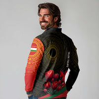 Tajikistan Long Sleeve Polo Shirt Tulip with Red Floral Butterfly with Black Gold Folk Pattern