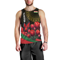 Tajikistan Men Tank Top Tulip with Red Floral Butterfly with Black Gold Folk Pattern