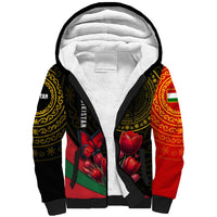 Tajikistan Sherpa Hoodie Tulip with Red Floral Butterfly with Black Gold Folk Pattern