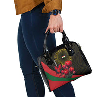 Tajikistan Shoulder Handbag Tulip with Red Floral Butterfly with Black Gold Folk Pattern