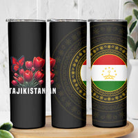 Tajikistan Skinny Tumbler Tulip with Red Floral Butterfly with Black Gold Folk Pattern