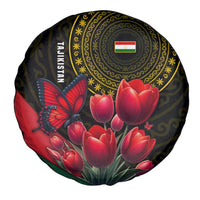 Tajikistan Spare Tire Cover Tulip with Red Floral Butterfly with Black Gold Folk Pattern