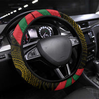 Tajikistan Steering Wheel Cover Tulip with Red Floral Butterfly with Black Gold Folk Pattern