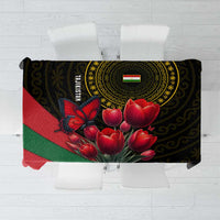 Tajikistan Tablecloth Tulip with Red Floral Butterfly with Black Gold Folk Pattern