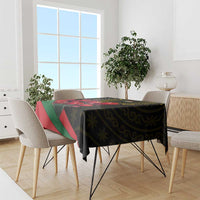 Tajikistan Tablecloth Tulip with Red Floral Butterfly with Black Gold Folk Pattern