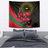 Tajikistan Tapestry Tulip with Red Floral Butterfly with Black Gold Folk Pattern