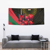 Tajikistan Tapestry Tulip with Red Floral Butterfly with Black Gold Folk Pattern