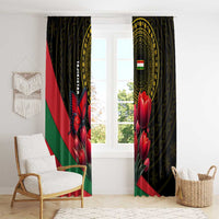 Tajikistan Window Curtain Tulip with Red Floral Butterfly with Black Gold Folk Pattern