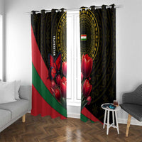 Tajikistan Window Curtain Tulip with Red Floral Butterfly with Black Gold Folk Pattern