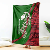 Tajikistan Green Lion Blanket with Red Folk Pattern with Majestic Script