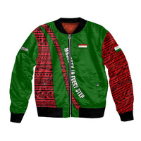 Tajikistan Green Lion Bomber Jacket with Red Folk Pattern with Majestic Script