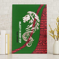 Tajikistan Green Lion Canvas Wall Art with Red Folk Pattern with Majestic Script