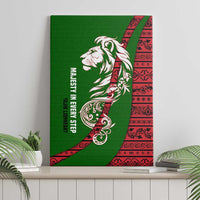 Tajikistan Green Lion Canvas Wall Art with Red Folk Pattern with Majestic Script