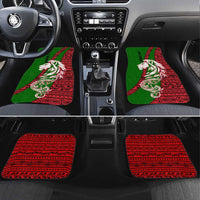 Tajikistan Green Lion Car Mats with Red Folk Pattern with Majestic Script