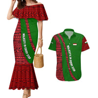 Tajikistan Green Lion Couples Matching Mermaid Dress and Hawaiian Shirt with Red Folk Pattern with Majestic Script