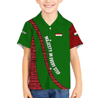 Tajikistan Green Lion Family Matching Long Sleeve Bodycon Dress and Hawaiian Shirt with Red Folk Pattern with Majestic Script