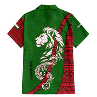 Tajikistan Green Lion Family Matching Mermaid Dress and Hawaiian Shirt with Red Folk Pattern with Majestic Script