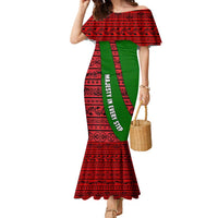 Tajikistan Green Lion Family Matching Mermaid Dress and Hawaiian Shirt with Red Folk Pattern with Majestic Script