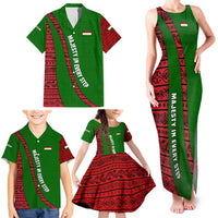 Tajikistan Green Lion Family Matching Tank Maxi Dress and Hawaiian Shirt with Red Folk Pattern with Majestic Script