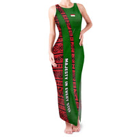 Tajikistan Green Lion Family Matching Tank Maxi Dress and Hawaiian Shirt with Red Folk Pattern with Majestic Script