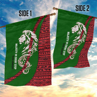 Tajikistan Green Lion Garden Flag with Red Folk Pattern with Majestic Script