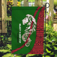 Tajikistan Green Lion Garden Flag with Red Folk Pattern with Majestic Script