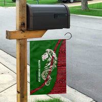 Tajikistan Green Lion Garden Flag with Red Folk Pattern with Majestic Script