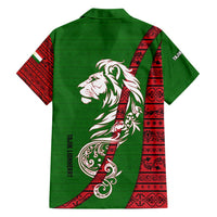 Tajikistan Green Lion Hawaiian Shirt with Red Folk Pattern with Majestic Script