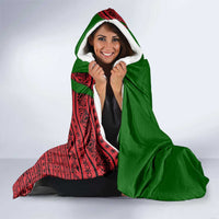 Tajikistan Green Lion Hooded Blanket with Red Folk Pattern with Majestic Script