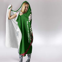 Tajikistan Green Lion Hooded Blanket with Red Folk Pattern with Majestic Script