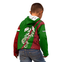 Tajikistan Green Lion Kid Hoodie with Red Folk Pattern with Majestic Script