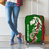 Tajikistan Green Lion Luggage Cover with Red Folk Pattern with Majestic Script