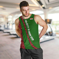Tajikistan Green Lion Men Tank Top with Red Folk Pattern with Majestic Script
