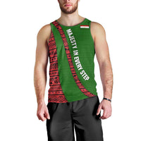 Tajikistan Green Lion Men Tank Top with Red Folk Pattern with Majestic Script