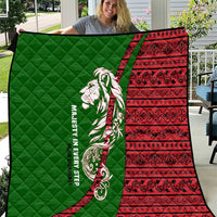 Tajikistan Green Lion Quilt with Red Folk Pattern with Majestic Script