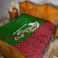 Tajikistan Green Lion Quilt with Red Folk Pattern with Majestic Script
