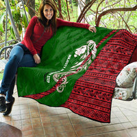 Tajikistan Green Lion Quilt with Red Folk Pattern with Majestic Script