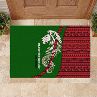 Tajikistan Green Lion Rubber Doormat with Red Folk Pattern with Majestic Script