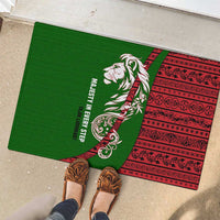 Tajikistan Green Lion Rubber Doormat with Red Folk Pattern with Majestic Script