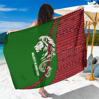 Tajikistan Green Lion Sarong with Red Folk Pattern with Majestic Script
