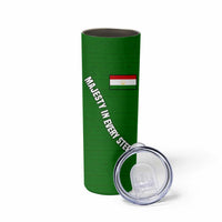 Tajikistan Green Lion Skinny Tumbler with Red Folk Pattern with Majestic Script